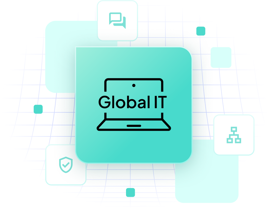 Illustration showing the Global IT ecosystem of Novoffice: Manage my I.T. with peace of mind.